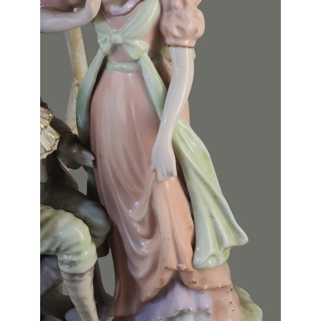 Antique Figural Romantic Couple Statue Porcelain Boudoir Table Lamp For Sale - Image 6 of 12