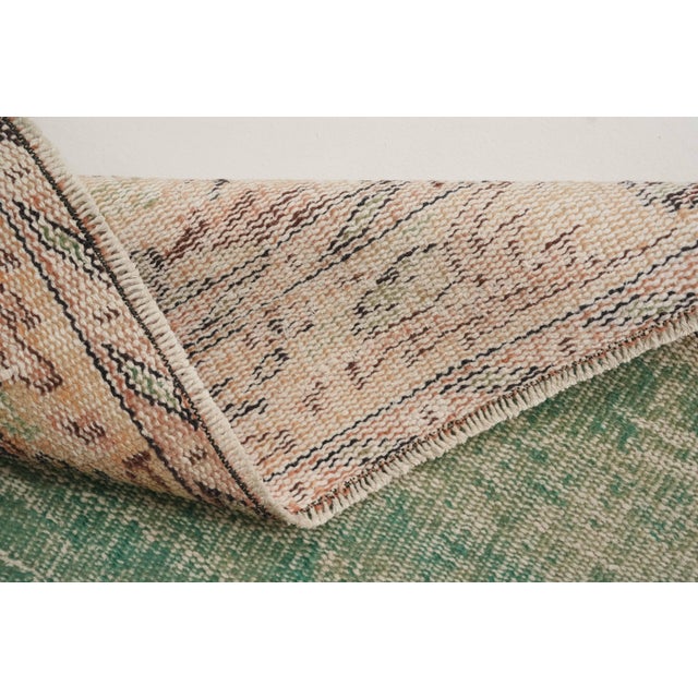1970s Vintage Turkish Handmade Wool Cotton Green Area Rug For Sale - Image 11 of 12