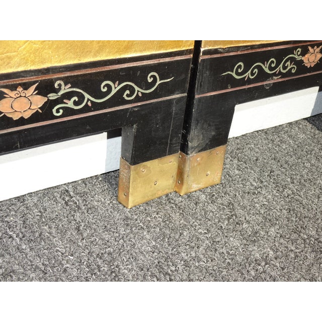 35"t Vintage Oriental Asian Gold Chinioiserie Coromandel 4 Four Panel Screen For Sale - Image 11 of 13
