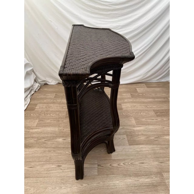 1970s Vintage Bamboo Rattan Demilune Console Sofa Table Retro 1970s Bottom Shelf For Sale - Image 5 of 11