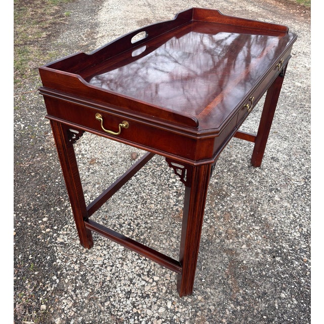 Chinoiserie Vintage Lane Altavista Mahogany Chinese Chippendale Writing Desk Table For Sale - Image 3 of 12