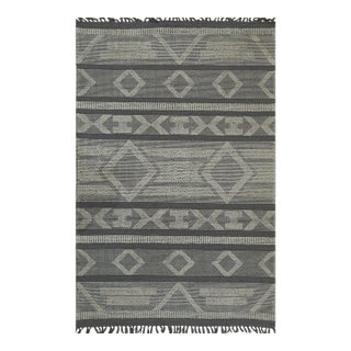 8x10 Vibrant Iris Gray Tribal Geometric Contemporary Handmade Wool Carpet Rug For Sale