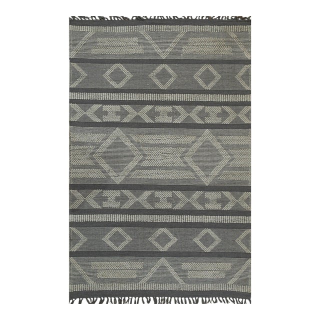 8x10 Vibrant Iris Gray Tribal Geometric Contemporary Handmade Wool Carpet Rug For Sale
