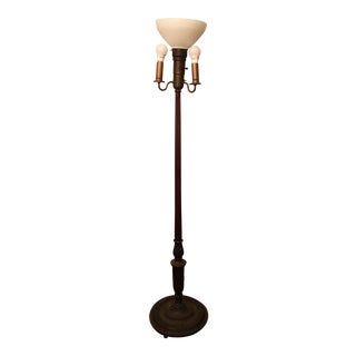 Carved Wood Leviton Torchiere Floor Lamp For Sale
