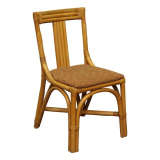 Vintage Bamboo Style Rattan Chair With Tweed Seat For Sale