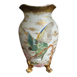 Late 19th Century M. Redon Limoges Gold Green Parrot Vase For Sale