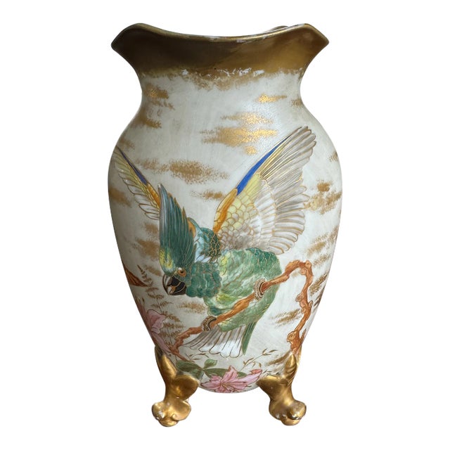 Late 19th Century M. Redon Limoges Gold Green Parrot Vase For Sale