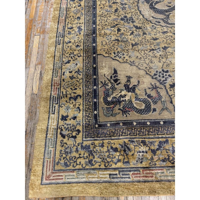 1980s Beige Tradtional Vintage Medallion Dragon Chinese Knotted Silk Carpet Rug For Sale - Image 10 of 10