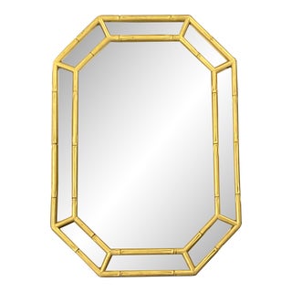 Mid-Century Chinoiserie Syroco Style Faux Bamboo Old Gold Wall Mirror For Sale