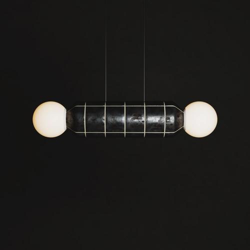 Navazi Medium Horizontal Lamp in Burnished Copper and Frosted Glass by Svitanok For Sale - Image 9 of 18