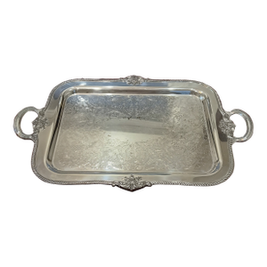 Mid 20th Century Large Vintage Georgian Silverplate With Gardroon Border With Flower/Rose Motiff Tea Serving Tray
