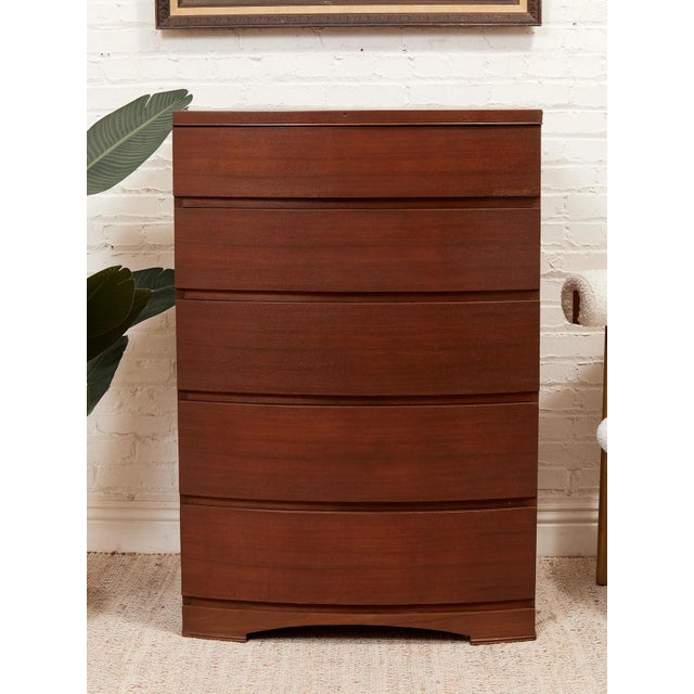 Art Deco Mid 20th Century Five Drawer Bowed Front Art Deco Dresser Highboy For Sale - Image 3 of 11