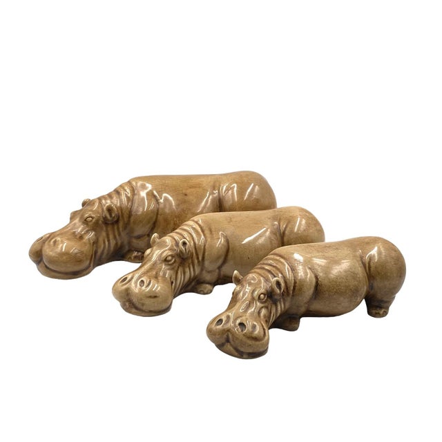 Brown 1950s Mid-Century Set of 3 Ceramic Hippos, Zaccagnini Italy For Sale - Image 8 of 12
