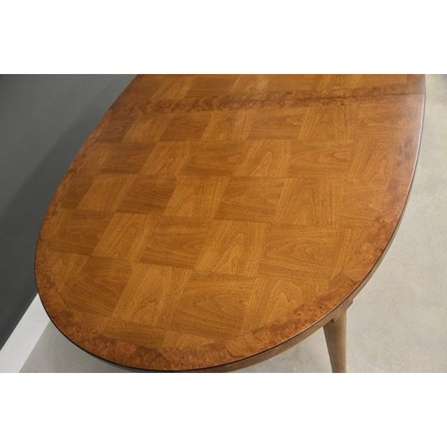 1960s Parque 68”-104” Walnut and Burl Oval Dining Table For Sale - Image 9 of 10