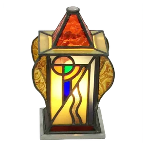 Art Deco Square & Organic Shaped Stained Glass Table Lamp