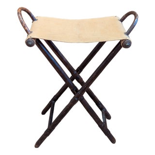 Edwardian English Canvas Folding Shooting Stool For Sale