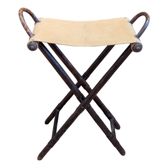 Edwardian English Canvas Folding Shooting Stool For Sale