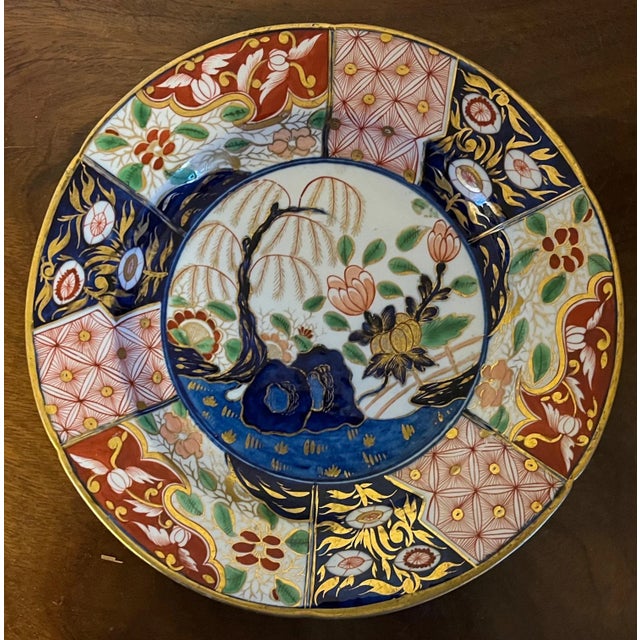 Coalport Porcelain Antique Early 19th Century Coalport Imari Porcelain Dinner Plates in the Rock and Tree Pattern Circa 1805 - a Pair For Sale - Image 4 of 11