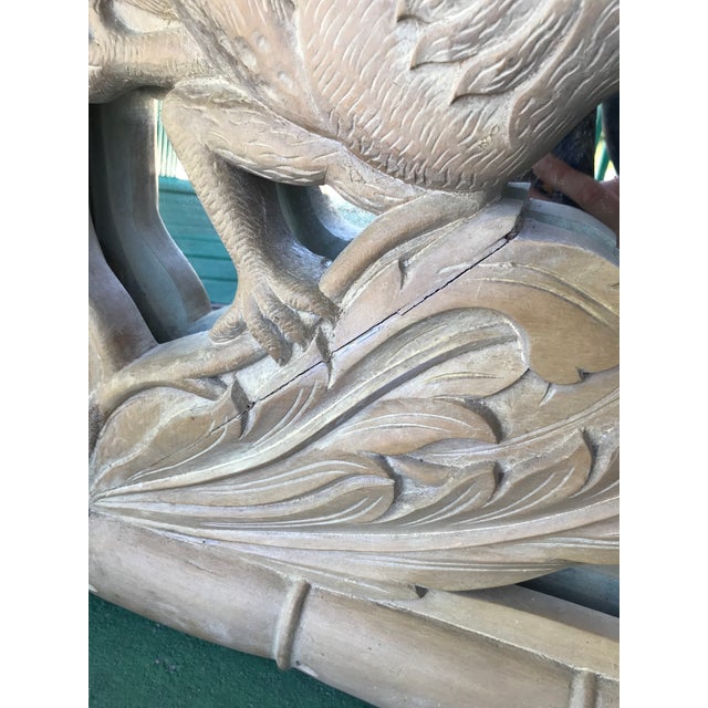 Vintage Coastal Regency Wood Carved Palm Leaf And Phoenix Bird