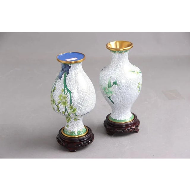 1970s Chinese Jingfa Vases in Enamel, Metal & Wood, 1960s, Set of 2 For Sale - Image 5 of 7