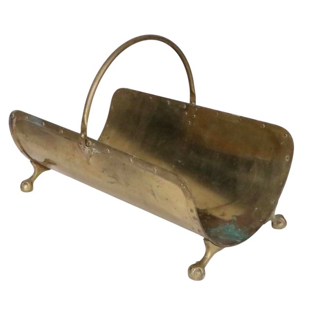 Victorian Vintage Brass Fireplace Log Holder For Sale - Image 3 of 10