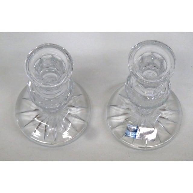 Mid 20th Century Clear Lead Crystal Candlestick Holders 2pc Pair Fan Cut Made in Yugoslavia 5172b For Sale - Image 5 of 10