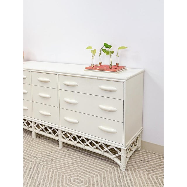 Vintage White Rattan 9-Drawer Dresser Old Florida Ficks Reed Style MCM Coastal For Sale - Image 12 of 14