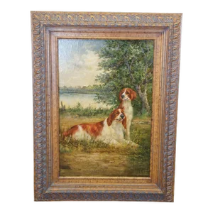 Large Springer Spaniel Dog Landscape Portrait Oil Painting on Board 49"