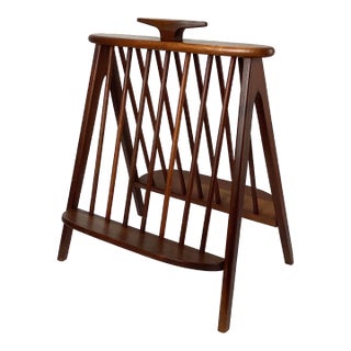 1960s Arthur Umanoff Sculpted Walnut Mid-Century Magazine Rack For Sale