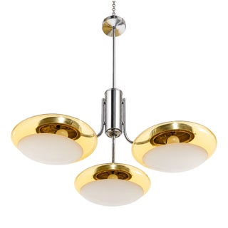 Three-Light Chandelier with Murano Glass Diffusers, Italy, 1970 For Sale