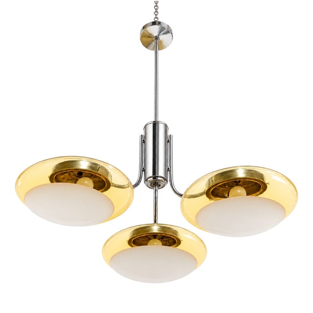 Three-Light Chandelier with Murano Glass Diffusers, Italy, 1970 For Sale