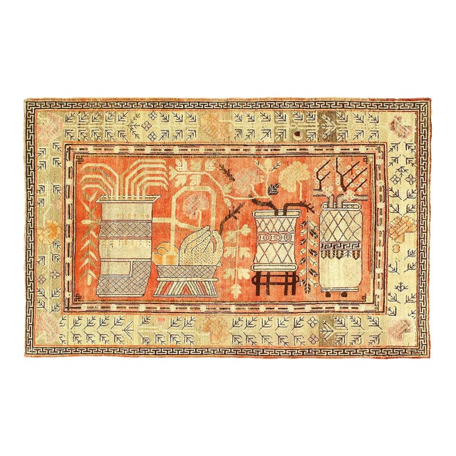 1940s Vintage Hand Knotted Vintage Khotan Rug For Sale
