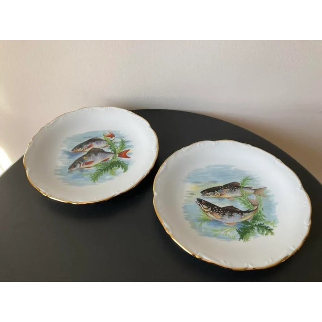 Mid 20th Century Vintage French Porcelain Limoges Fish Plates- Set of 2 For Sale In New York - Image 6 of 12