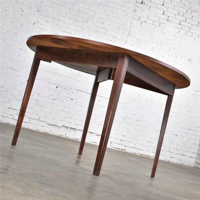 Mid Century Modern Walnut Round Flip Top or Folding Dining Table to