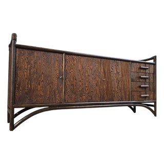 Mid-Century Sideboard in Wood and Bamboo, 1970s For Sale