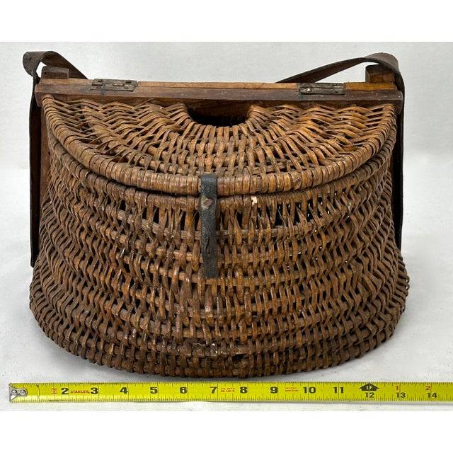 Large Antique American Folk Art Hand Made Hand Woven Wicker & Wood
