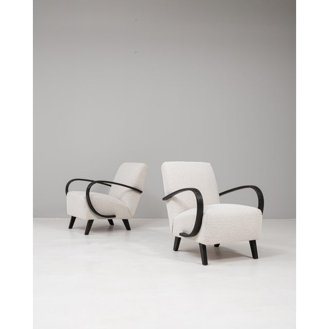 Off-white 20th Century Czech MCM Upholstered Armchairs By J. Halabala - A Pair For Sale - Image 8 of 18