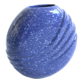 80s Postmodern Embossed Speckled Blue Vase For Sale