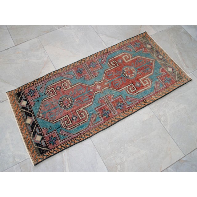 1970s Vintage Hand Knotted Small Rug Enrtway Mat, Kitchen Bathroom Decor 2x4 Ft Approx For Sale - Image 13 of 13