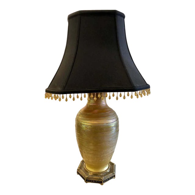 Art Deco Style Durand Fashion Art Glass Table Lamp With Custom Shade For Sale