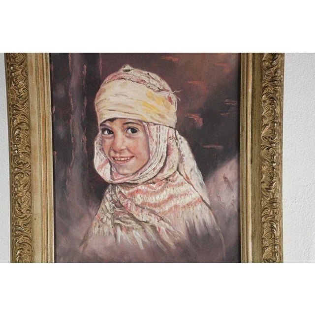 Islamic Vintage Oil on Canvas a Portrait Painting of a Young Girl For Sale - Image 3 of 13