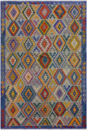 1990s Shabby Chic Tribal Kilim Hand-Woven Wool Rug -6′11″ × 9′10″