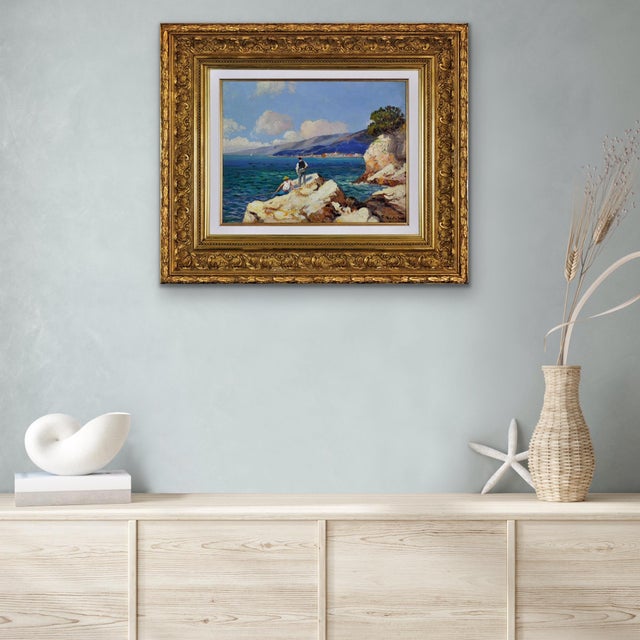 Gustave Vidal, Fishermen on the Rocks, 1930s, Oil Painting, Framed For Sale - Image 11 of 18