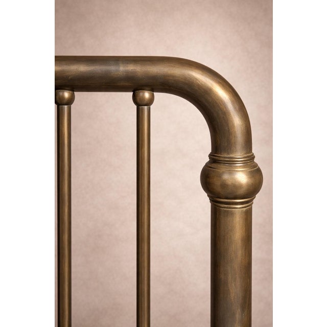 Antique Solid Brass Full-Size Bed With Tall Headboard and Original Casters For Sale - Image 4 of 7