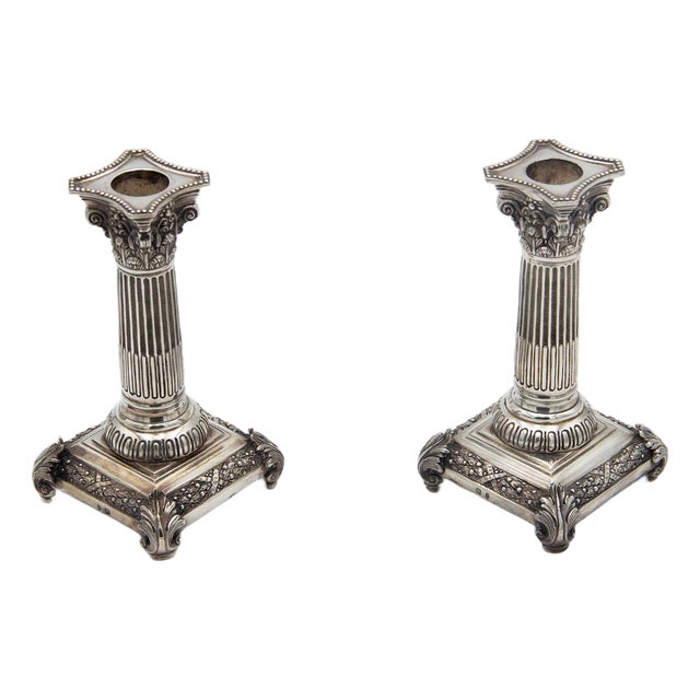 Silver Candlesticks in the Shape of Greek Columns, Set of 2 For Sale
