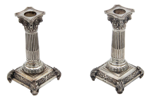 Silver Candlesticks in the Shape of Greek Columns, Set of 2