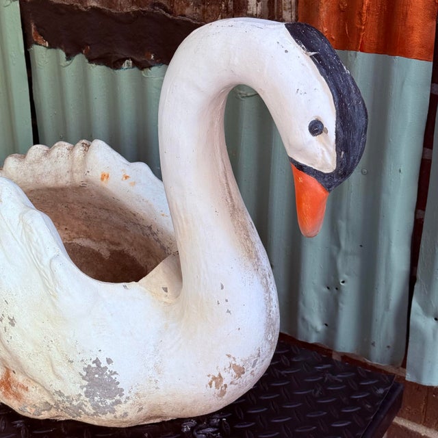 White Mid 20th Century Concrete Swan Planter Garden Ornament North Carolina Marked For Sale - Image 8 of 12