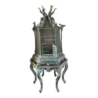 Antique French Rococo Birdcage on Carved Stand — 67” Tall For Sale