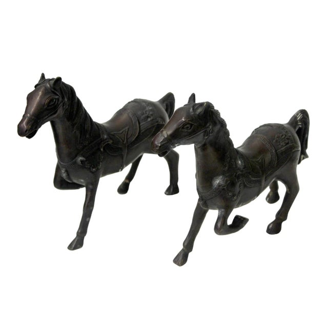Chinese Bronze Brown Metal Racing Horse Figures - a Pair For Sale - Image 4 of 9