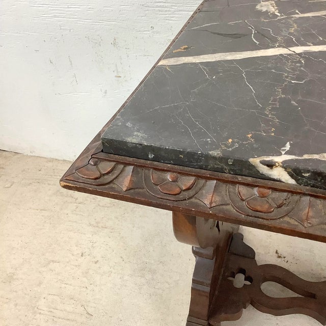 1940s Renaissance Revival Marble Top Table With Carved Base For Sale - Image 5 of 12